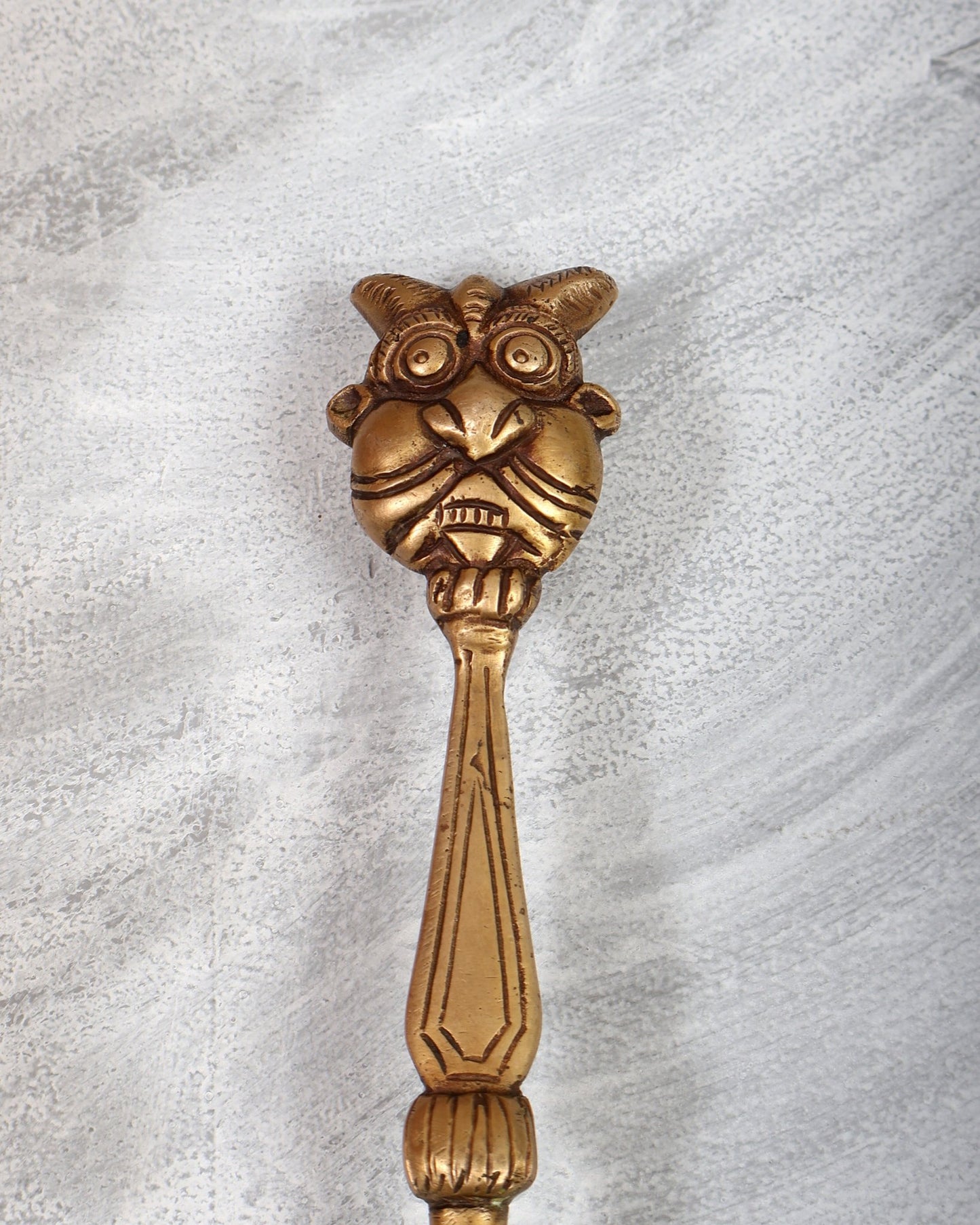 Brass Large Pooja Spoon (Hawan Chamach) – Yali Design Handcrafted Ritual Spoon (17.25 Inches) - Budhshiv.com