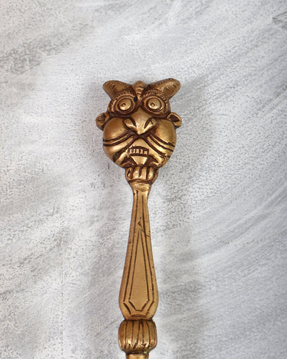 Brass Large Pooja Spoon (Hawan Chamach) – Yali Design Handcrafted Ritual Spoon (17.25 Inches) - Budhshiv.com
