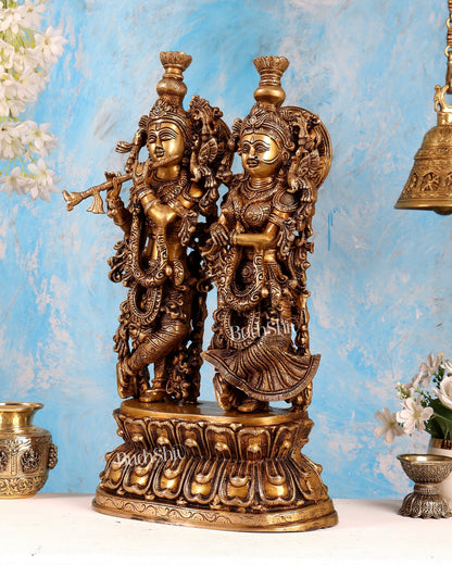 Brass Large Radha Krishna Statue on Same Base – Enhanced Carvings Divine Sculpture (21 Inches) - Budhshiv.com