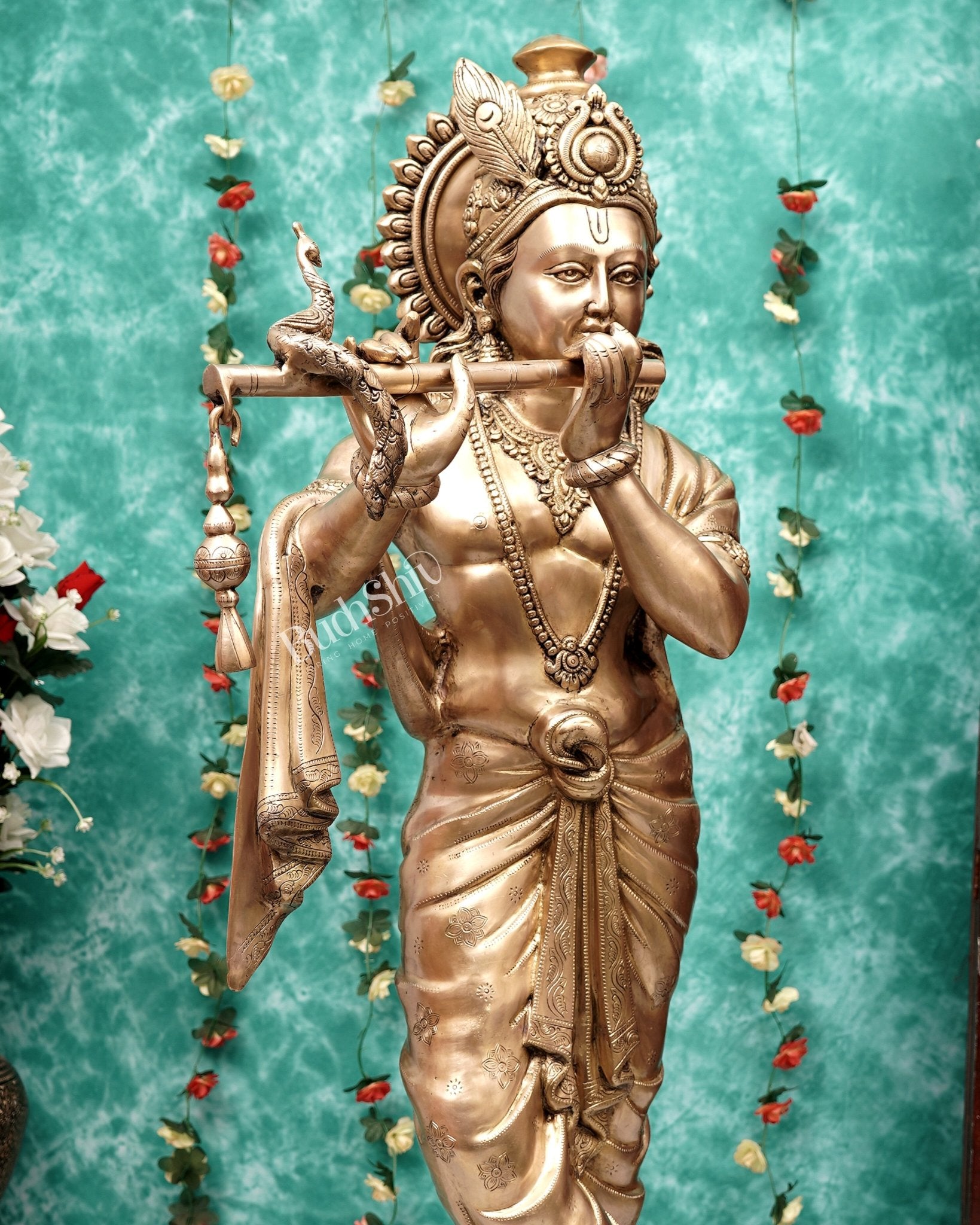 Brass Large Radha Krishna Statue Set 50.5 inch - Budhshiv.com