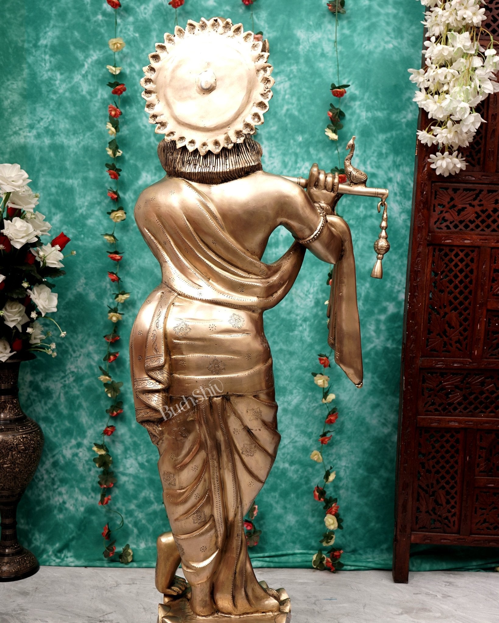 Brass Large Radha Krishna Statue Set 50.5 inch - Budhshiv.com