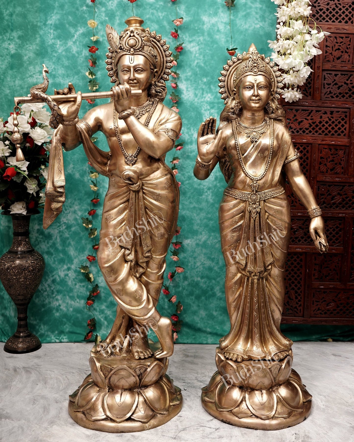 Brass Large Radha Krishna Statue Set 50.5 inch - Budhshiv.com
