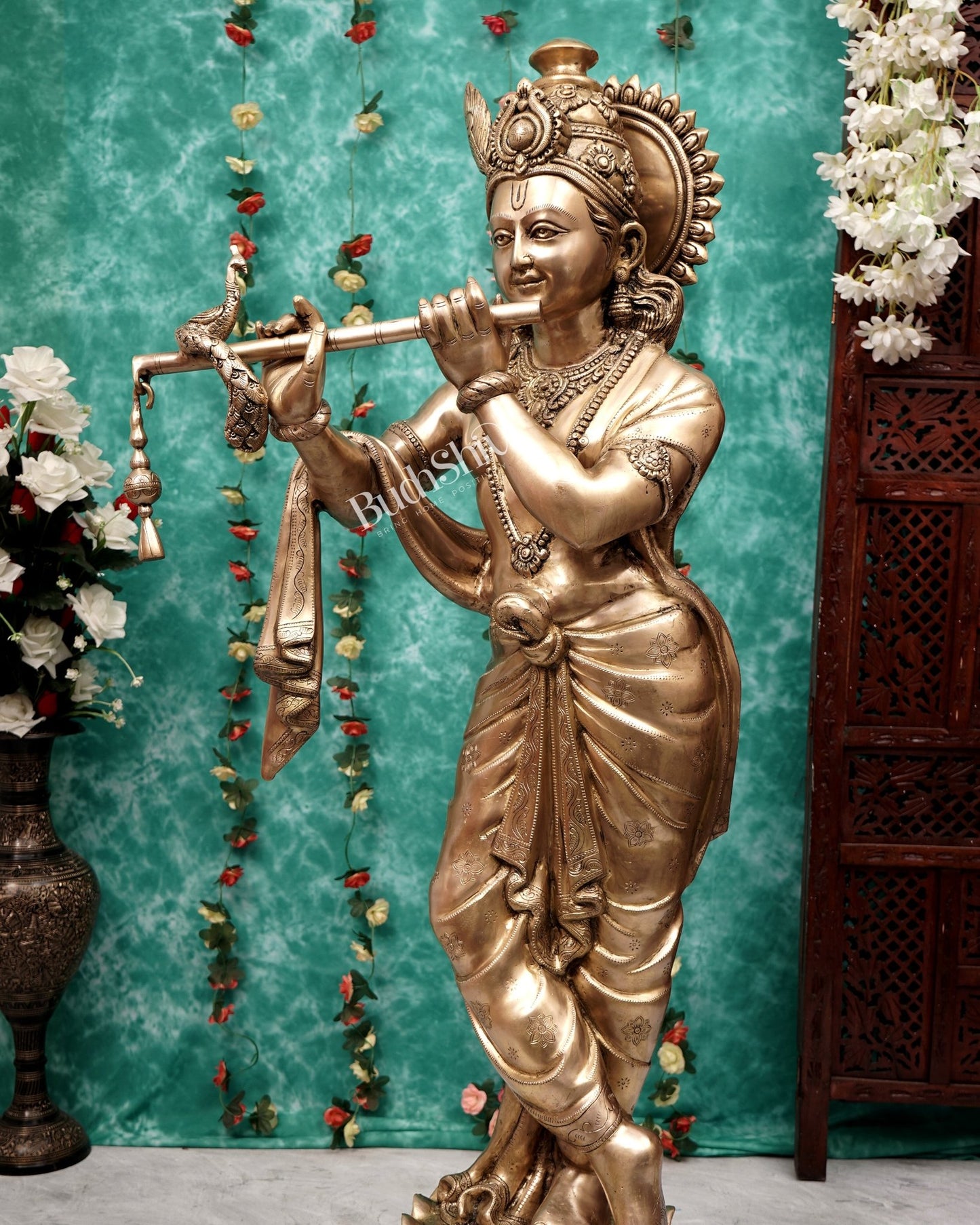 Brass Large Radha Krishna Statue Set 50.5 inch - Budhshiv.com