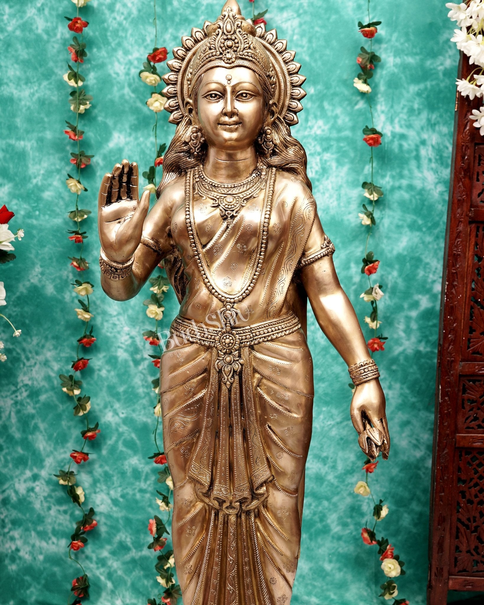 Brass Large Radha Krishna Statue Set 50.5 inch - Budhshiv.com