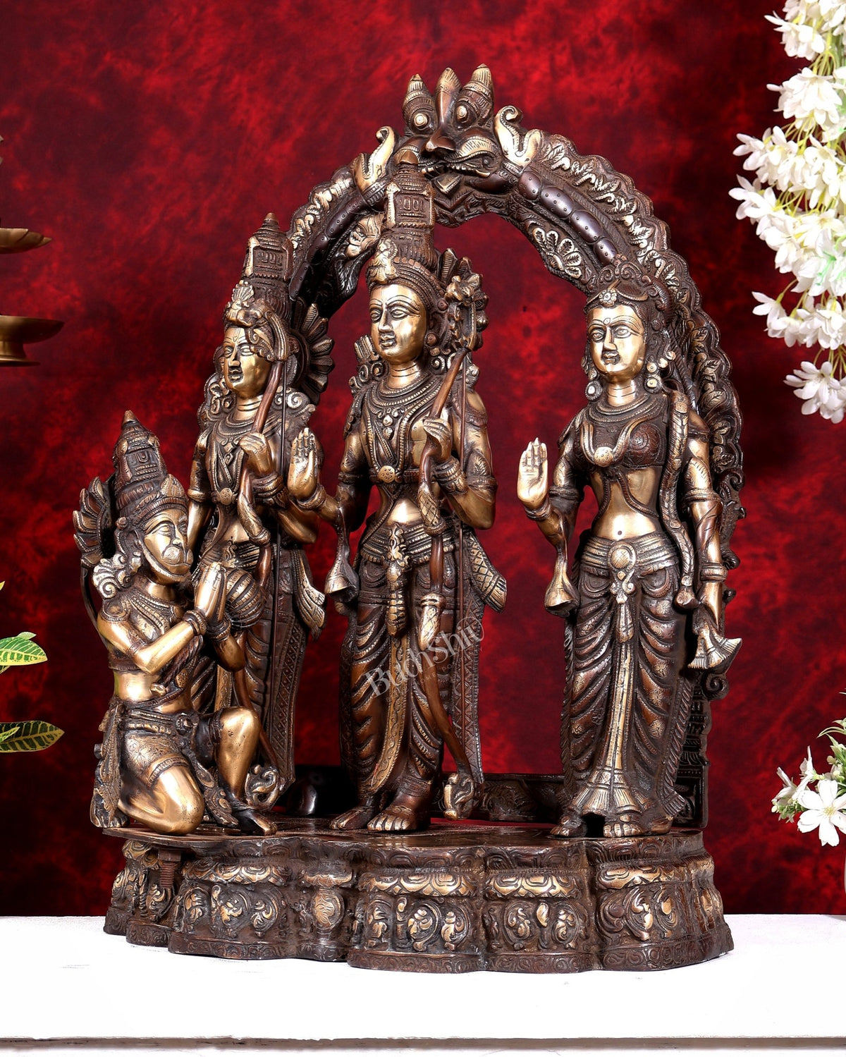 Brass Large Ram Darbar Statue — Dual-Tone Copper Gold Finish with Prabhavali 25.5 inch - Budhshiv.com