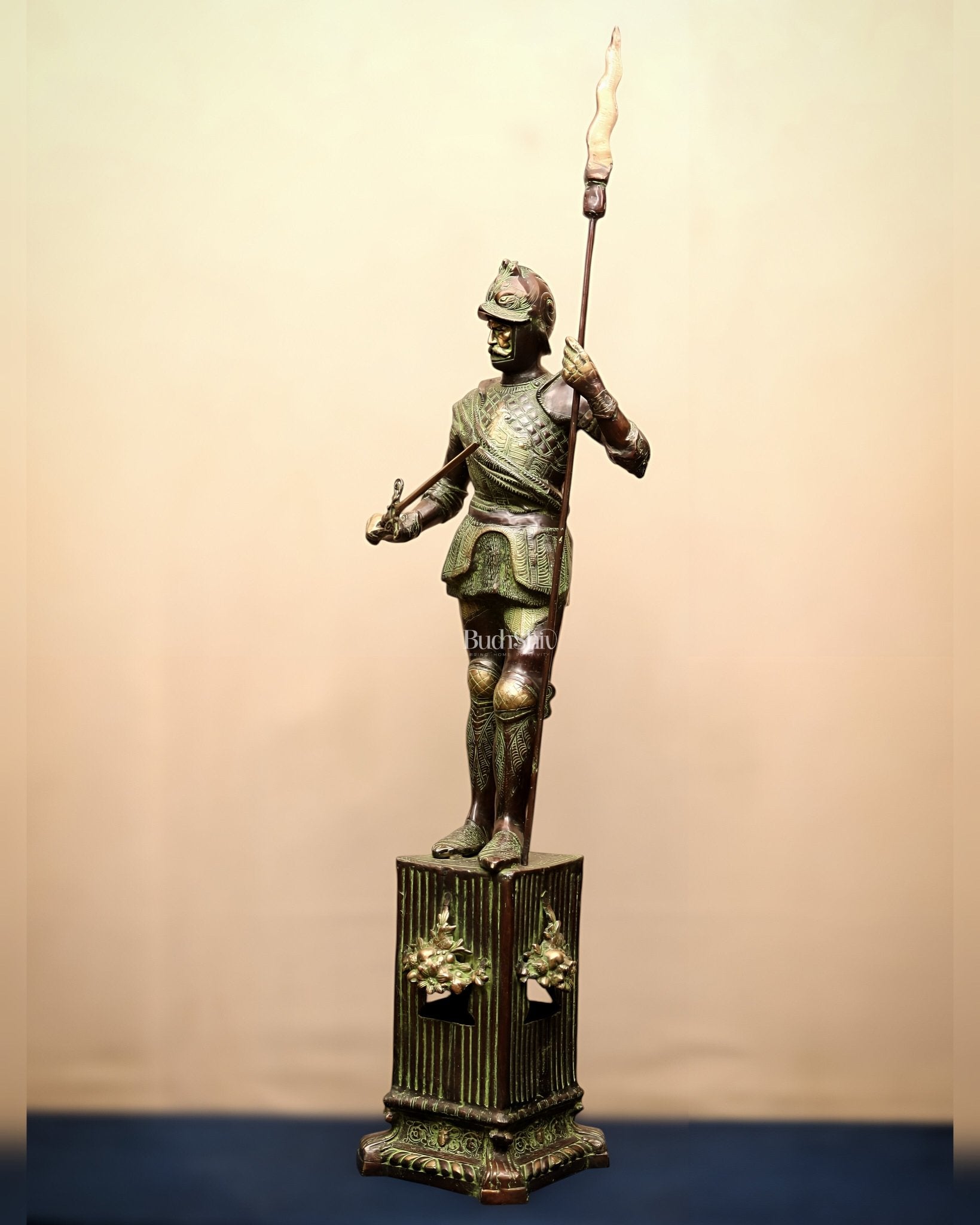 Brass Large Roman Warrior Vintage Statue – 49" - Budhshiv.com