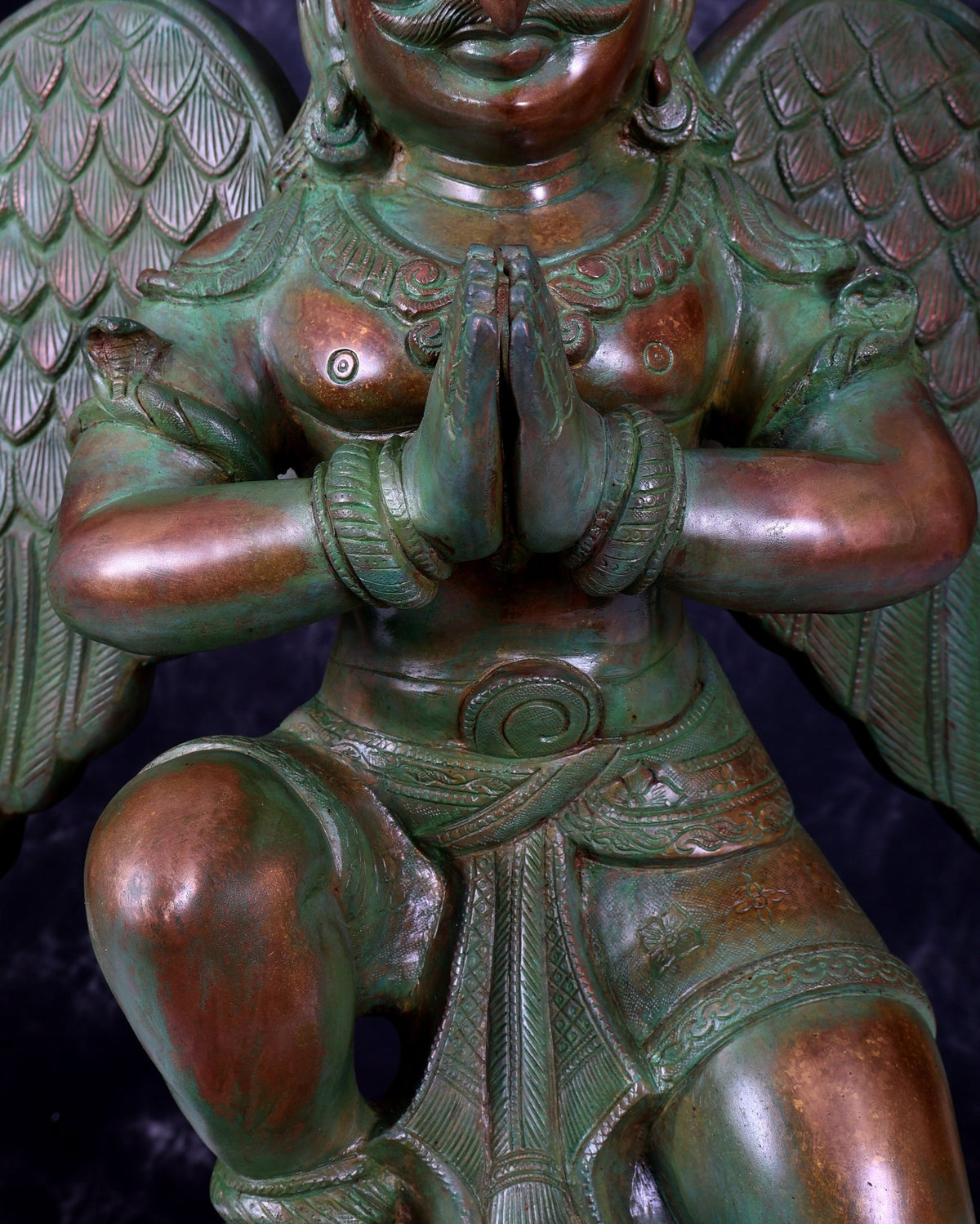 Brass Large Seated Garuda Statue — Bronze with patina Tone 29 inch - Budhshiv.com