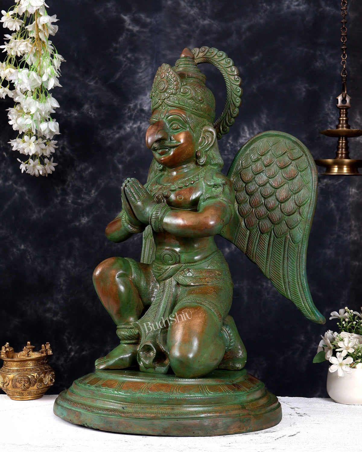 Brass Large Seated Garuda Statue — Bronze with patina Tone 29 inch - Budhshiv.com