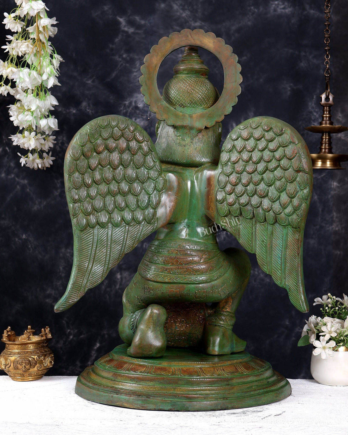 Brass Large Seated Garuda Statue — Bronze with patina Tone 29 inch - Budhshiv.com