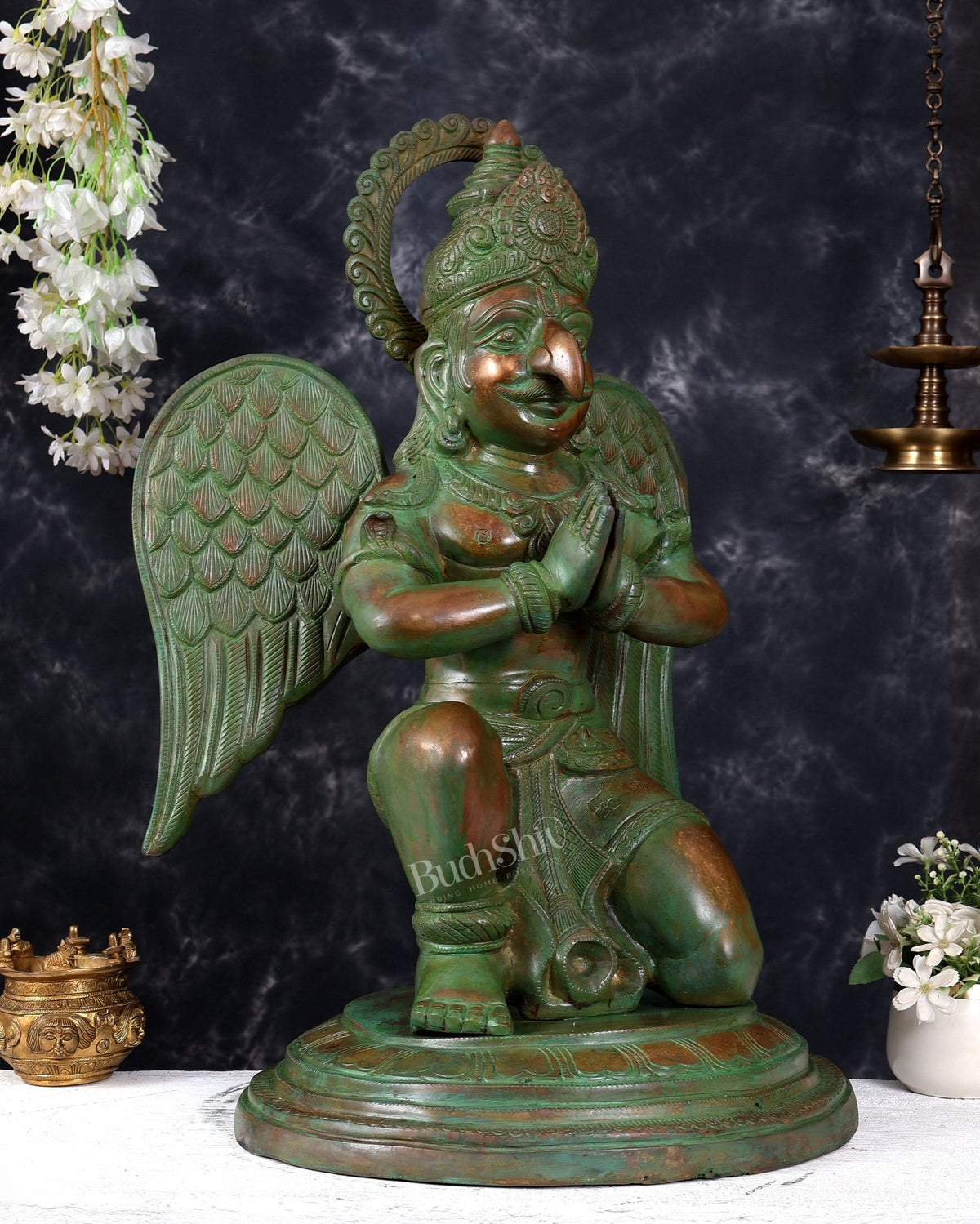 Brass Large Seated Garuda Statue — Bronze with patina Tone 29 inch - Budhshiv.com