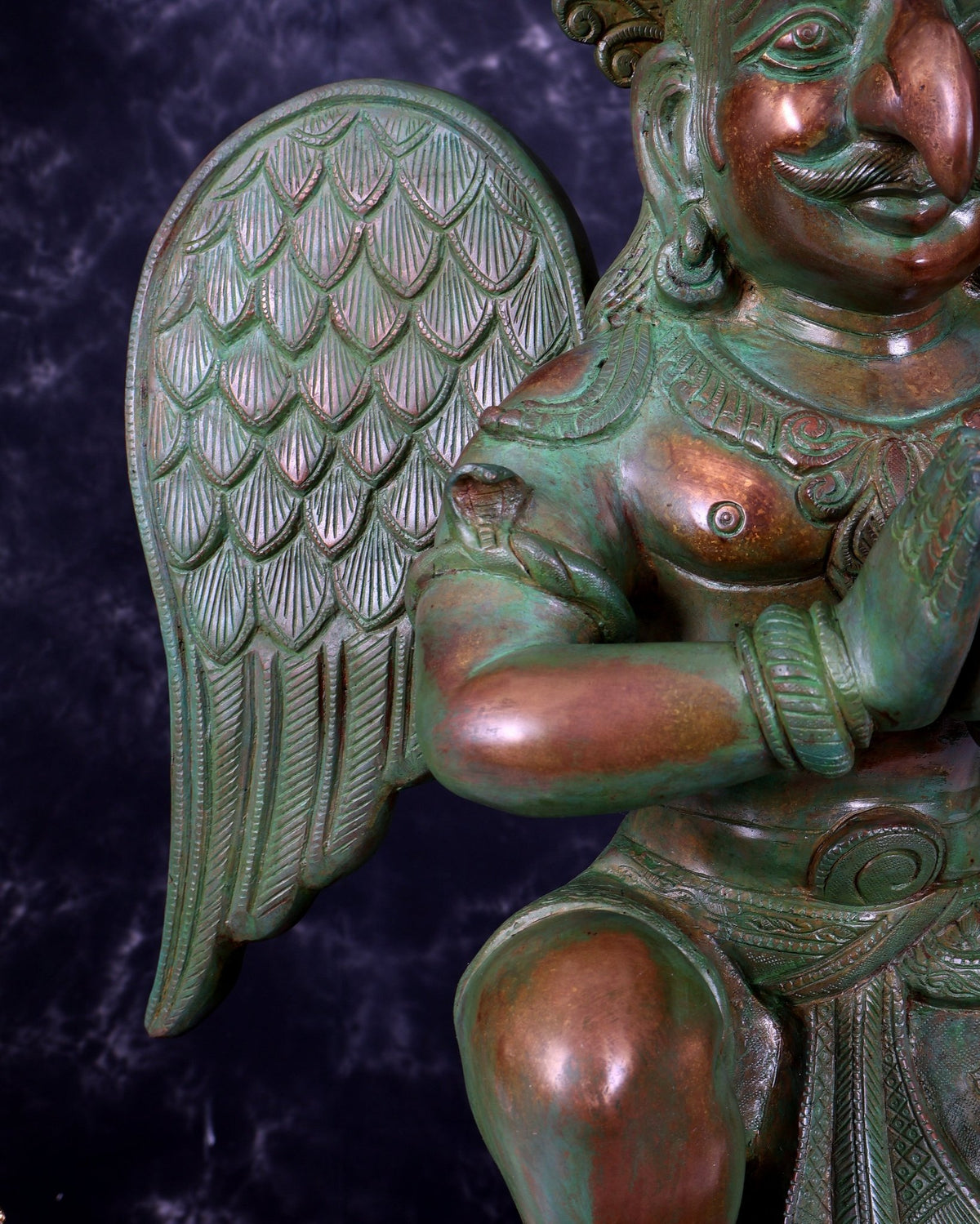 Brass Large Seated Garuda Statue — Bronze with patina Tone 29 inch - Budhshiv.com
