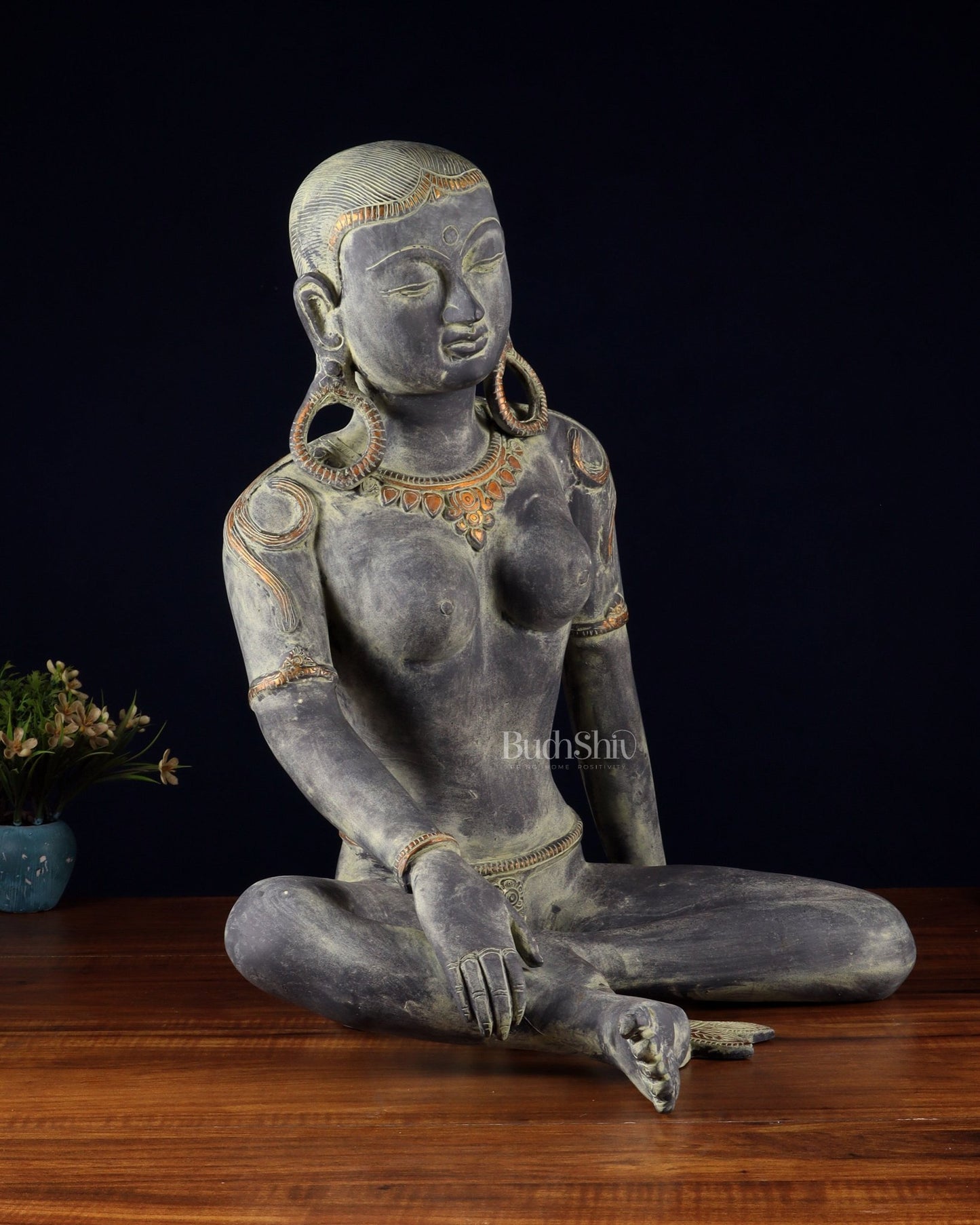 Brass Large seated Parvati – Tibetan Style, 19 Inch - Budhshiv.com