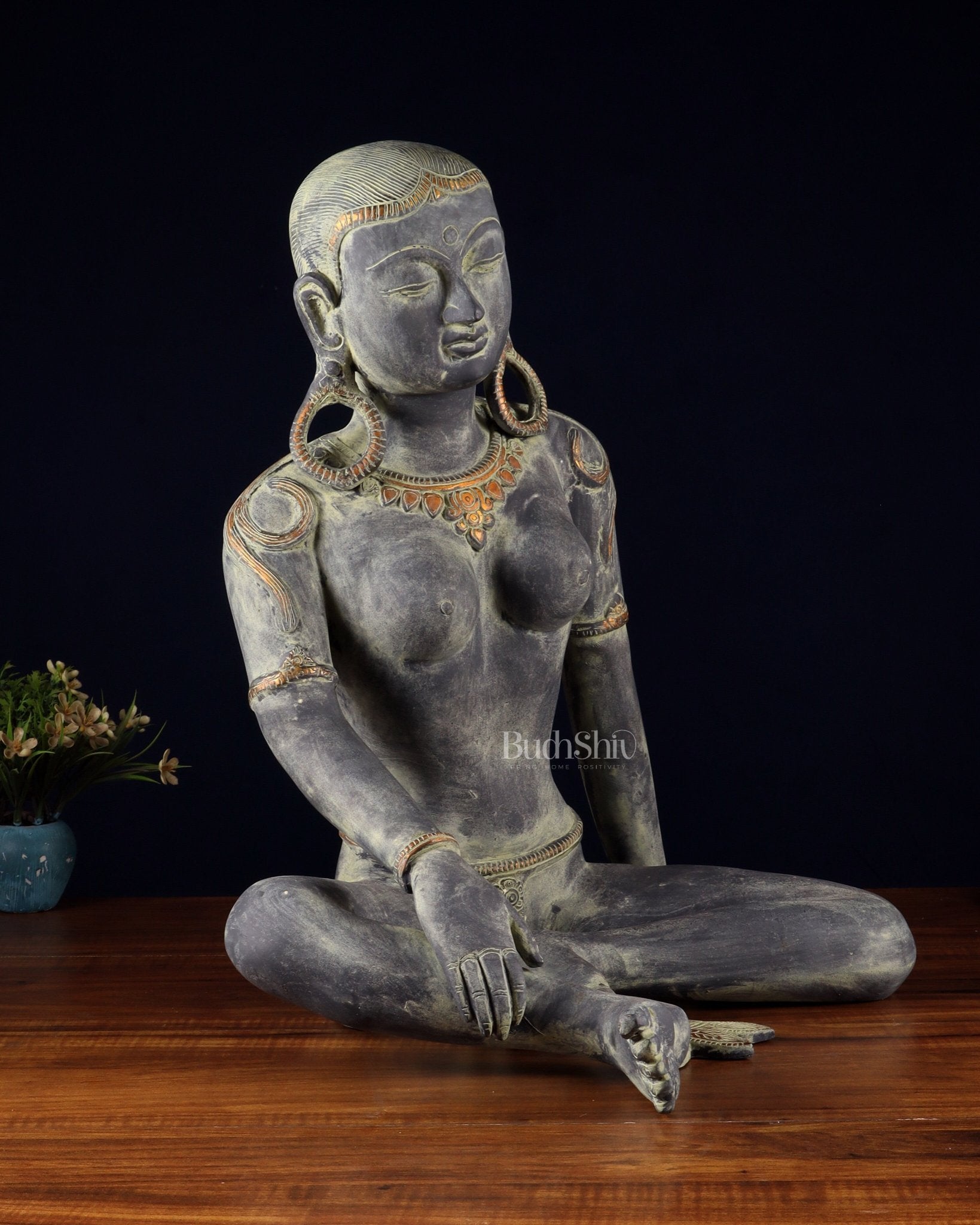 Brass Large seated Parvati – Tibetan Style, 19 Inch - Budhshiv.com