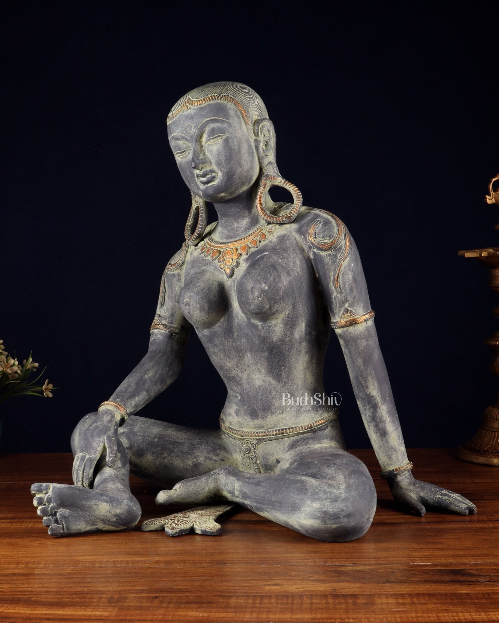 Brass Large seated Parvati – Tibetan Style, 19 Inch - Budhshiv.com