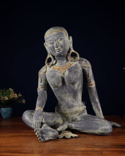 Brass Large seated Parvati – Tibetan Style, 19 Inch - Budhshiv.com