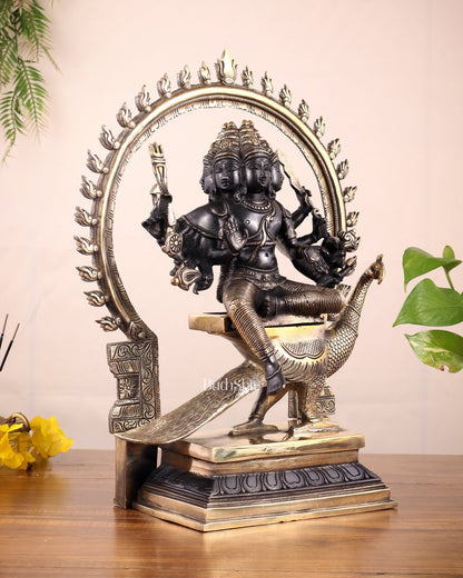 Brass Large ShanaMurugan with six faces statue 17" - Budhshiv.com