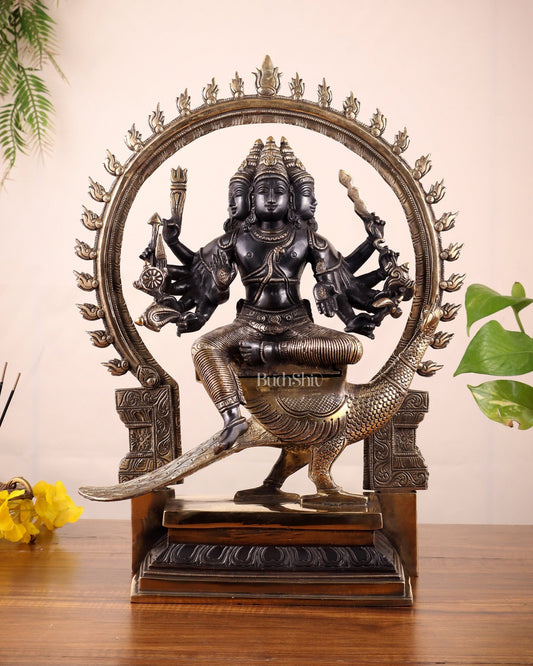 Brass Large ShanaMurugan with six faces statue 17" - Budhshiv.com