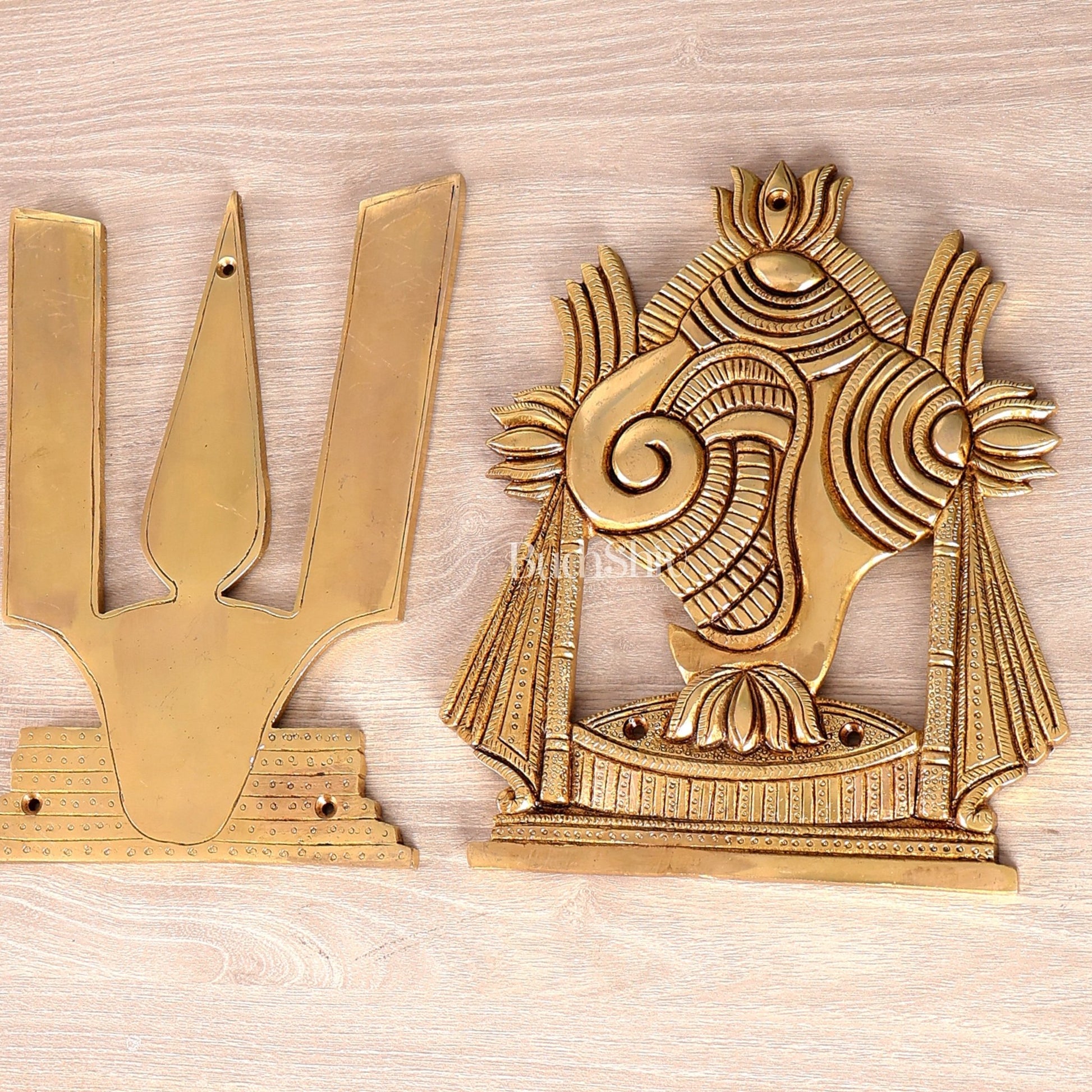 Brass Large Shankh Chakra Namah Wall Hanging – Sacred Handcrafted Vaishnav Wall Décor 9.5 inch - Budhshiv.com