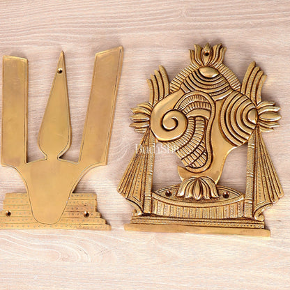 Brass Large Shankh Chakra Namah Wall Hanging – Sacred Handcrafted Vaishnav Wall Décor 9.5 inch - Budhshiv.com