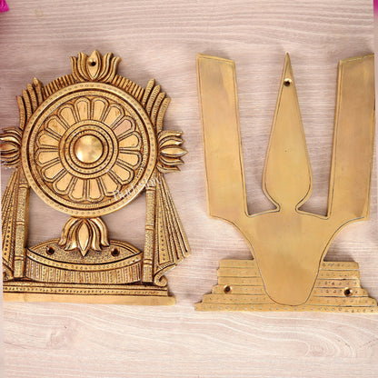 Brass Large Shankh Chakra Namah Wall Hanging – Sacred Handcrafted Vaishnav Wall Décor 9.5 inch - Budhshiv.com