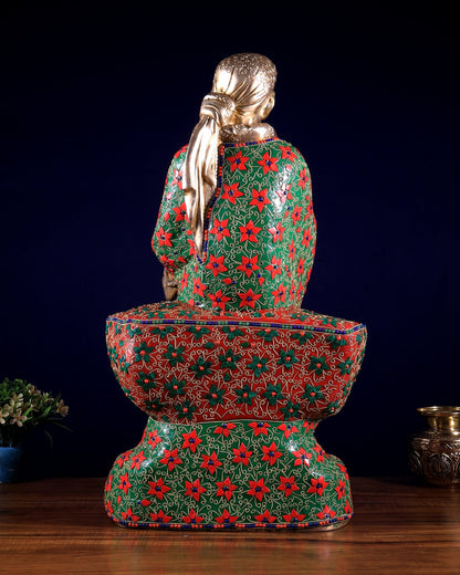 Brass large Shirdi Sai Baba Statue 24" floral stonework - Budhshiv.com