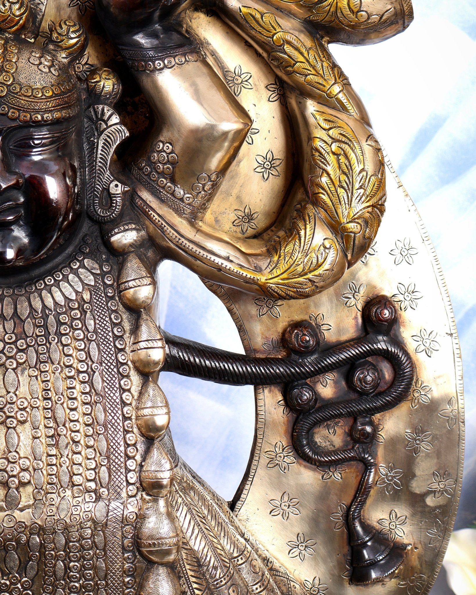 Brass Large Shrinath Ji Statue – Permanent Black & Golden Finish with Pichwai Style Base 36 inch - Budhshiv.com