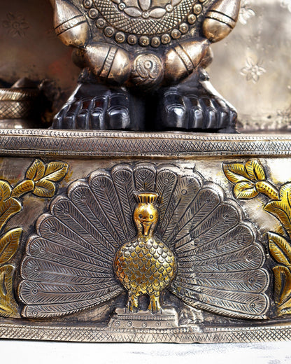 Brass Large Shrinath Ji Statue – Permanent Black & Golden Finish with Pichwai Style Base 36 inch - Budhshiv.com