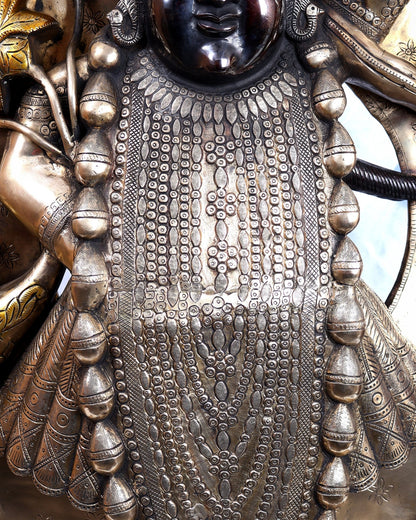Brass Large Shrinath Ji Statue – Permanent Black & Golden Finish with Pichwai Style Base 36 inch - Budhshiv.com