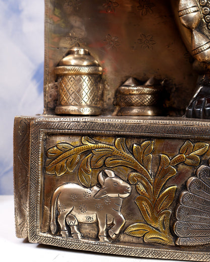 Brass Large Shrinath Ji Statue – Permanent Black & Golden Finish with Pichwai Style Base 36 inch - Budhshiv.com