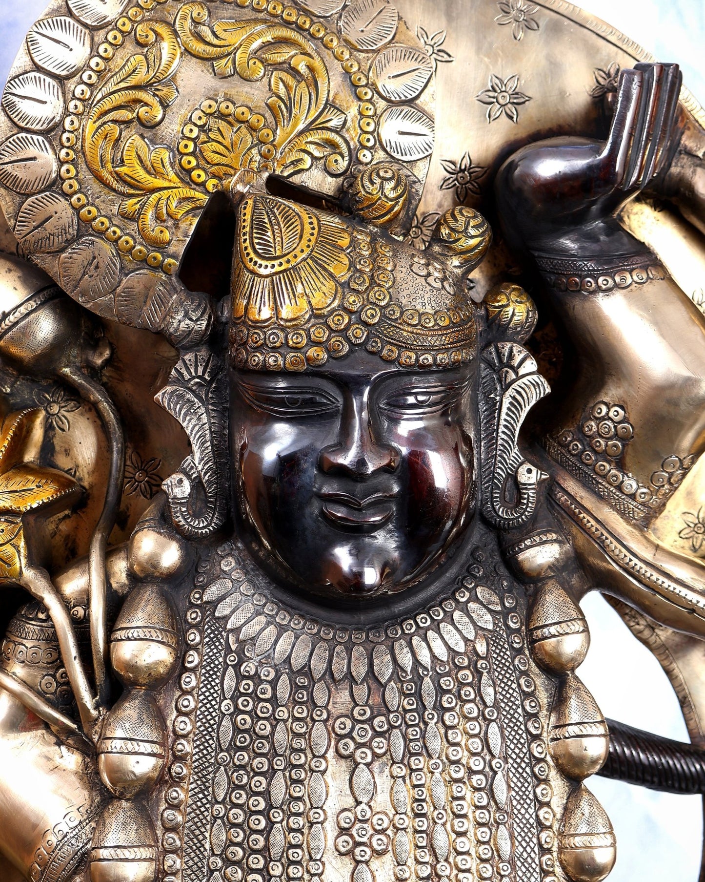 Brass Large Shrinath Ji Statue – Permanent Black & Golden Finish with Pichwai Style Base 36 inch - Budhshiv.com