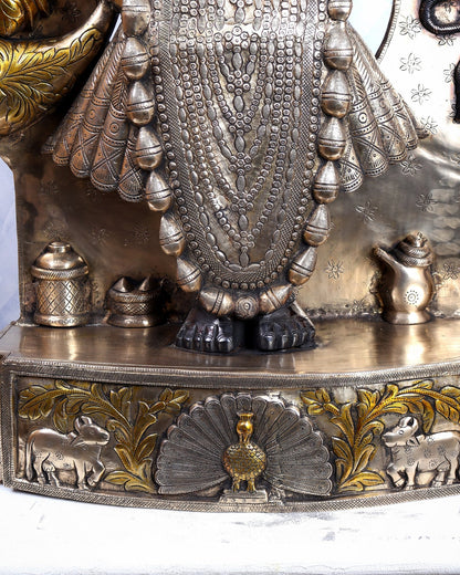 Brass Large Shrinath Ji Statue – Permanent Black & Golden Finish with Pichwai Style Base 36 inch - Budhshiv.com