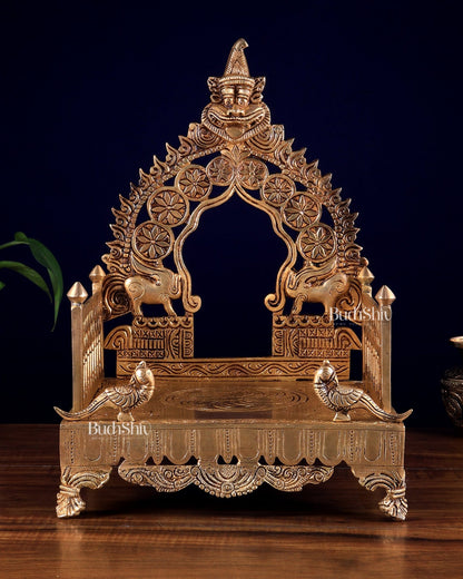 Brass Large Singhasan Chowki with Prabhavali – Temple Altar for Idols 14 inch - Budhshiv.com