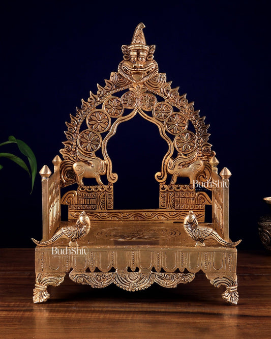Brass Large Singhasan Chowki with Prabhavali – Temple Altar for Idols 14 inch - Budhshiv.com