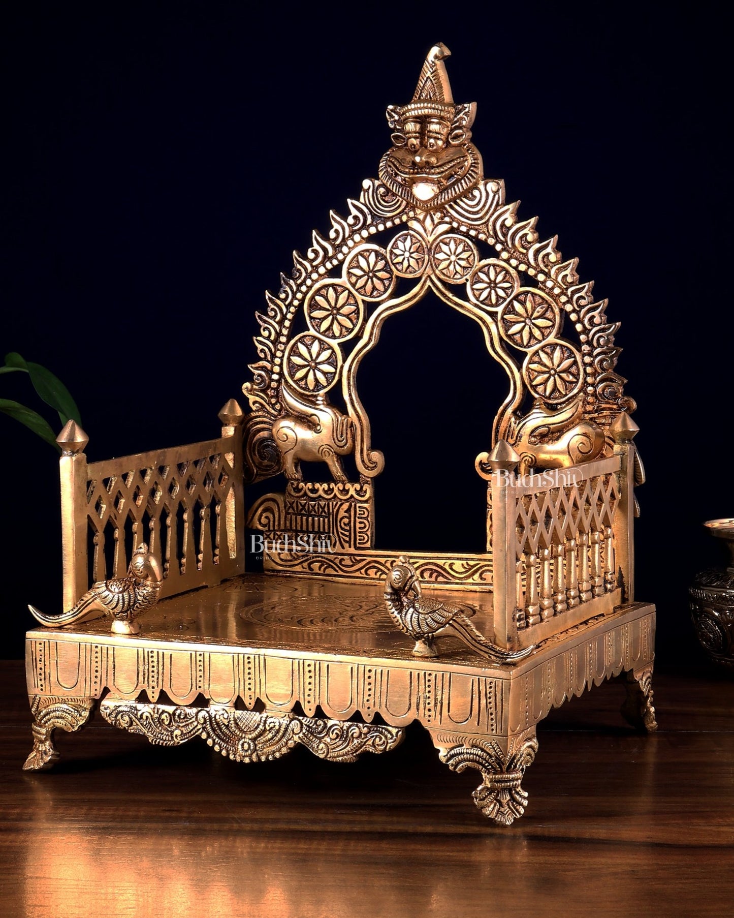 Brass Large Singhasan Chowki with Prabhavali – Temple Altar for Idols 14 inch - Budhshiv.com