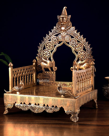 Brass Large Singhasan Chowki with Prabhavali – Temple Altar for Idols 14 inch - Budhshiv.com