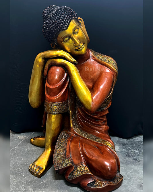 Brass large size thinking Buddha statue 29 inch - Budhshiv.com