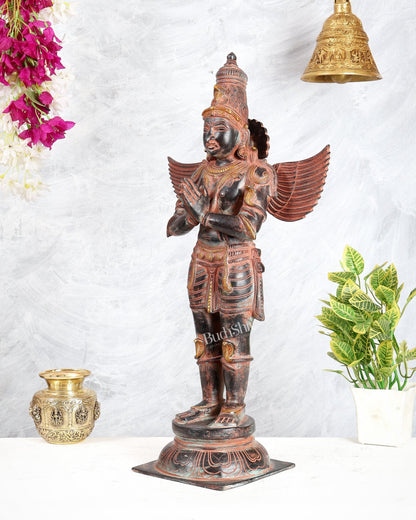 Brass Large Standing Garuda Statue – Chola Inspired Divine Artwork 24 inch black sand finish - Budhshiv.com