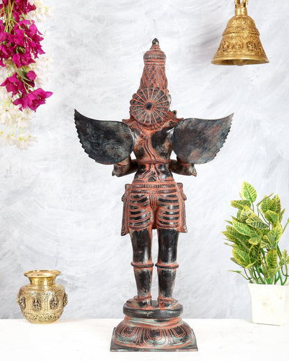 Brass Large Standing Garuda Statue – Chola Inspired Divine Artwork 24 inch black sand finish - Budhshiv.com