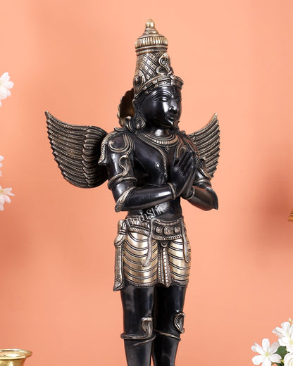 Brass Large Standing Garuda Statue – Chola Inspired Divine Artwork (24 Inches) black tone - Budhshiv.com
