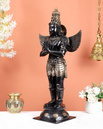 Brass Large Standing Garuda Statue – Chola Inspired Divine Artwork (24 Inches) black tone - Budhshiv.com