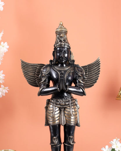 Brass Large Standing Garuda Statue – Chola Inspired Divine Artwork (24 Inches) black tone - Budhshiv.com
