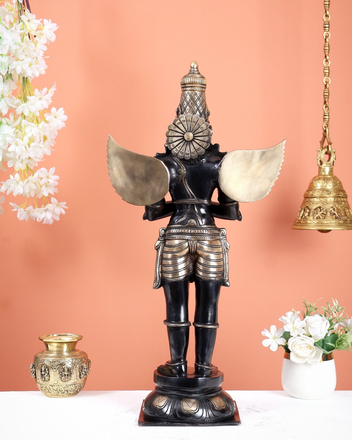Brass Large Standing Garuda Statue – Chola Inspired Divine Artwork (24 Inches) black tone - Budhshiv.com
