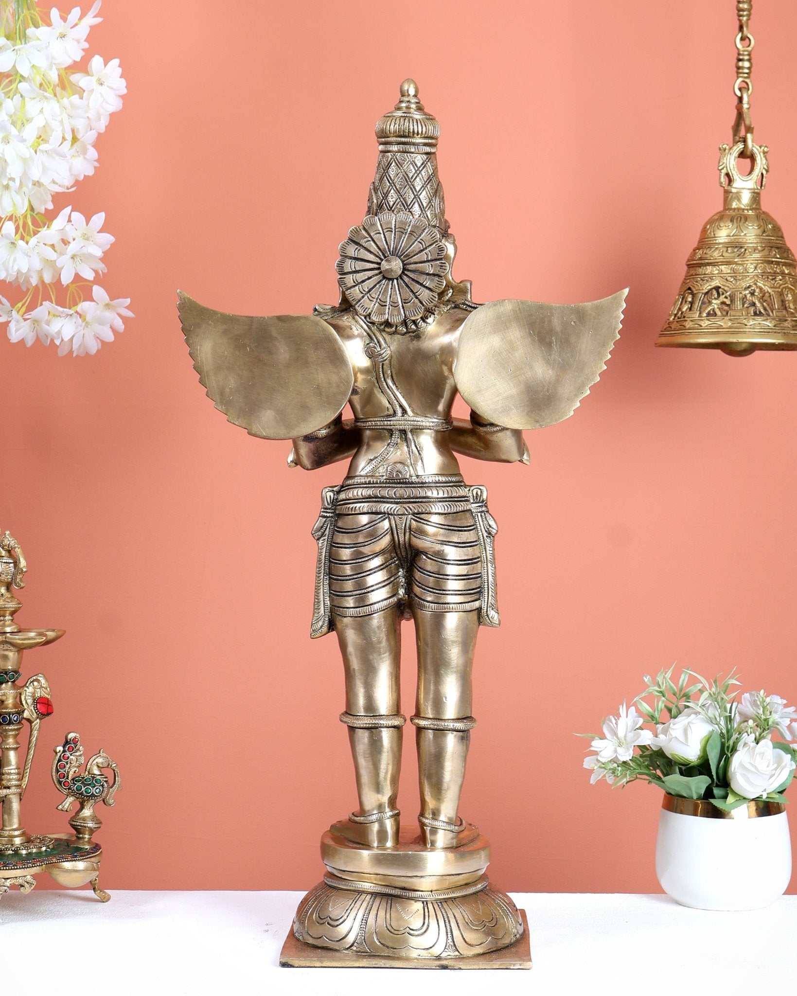 Brass Large Standing Garuda Statue – Chola Inspired Divine Artwork (24 Inches) - Budhshiv.com