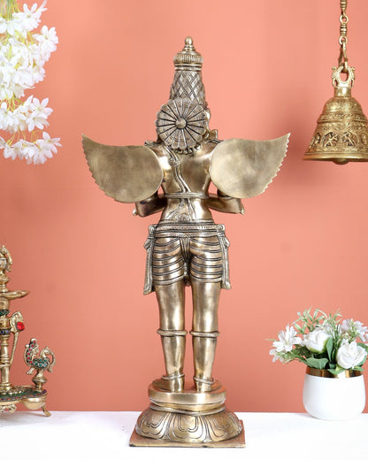 Brass Large Standing Garuda Statue – Chola Inspired Divine Artwork (24 Inches) - Budhshiv.com