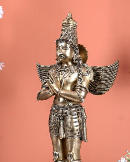 Brass Large Standing Garuda Statue – Chola Inspired Divine Artwork (24 Inches) - Budhshiv.com