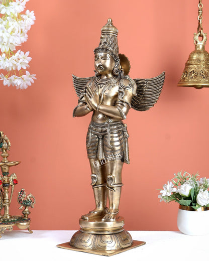 Brass Large Standing Garuda Statue – Chola Inspired Divine Artwork (24 Inches) - Budhshiv.com