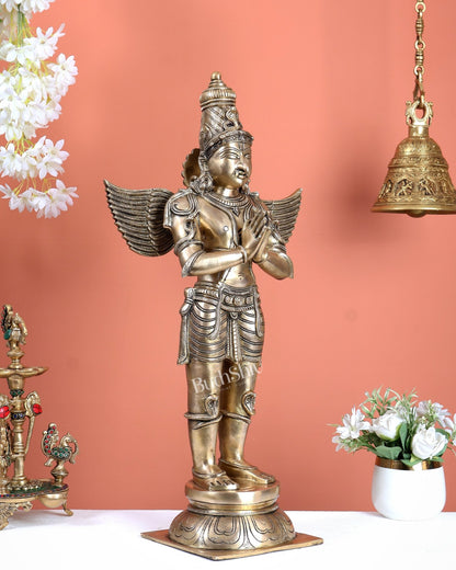 Brass Large Standing Garuda Statue – Chola Inspired Divine Artwork (24 Inches) - Budhshiv.com