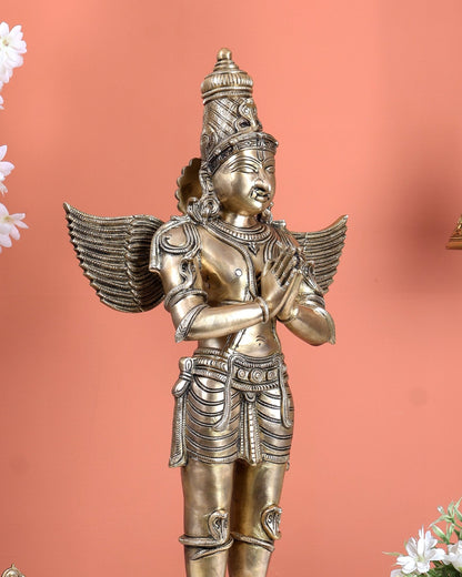 Brass Large Standing Garuda Statue – Chola Inspired Divine Artwork (24 Inches) - Budhshiv.com