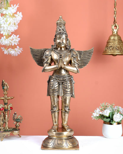 Brass Large Standing Garuda Statue – Chola Inspired Divine Artwork (24 Inches) - Budhshiv.com