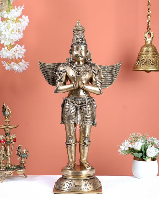 Brass Large Standing Garuda Statue – Chola Inspired Divine Artwork (24 Inches) - Budhshiv.com